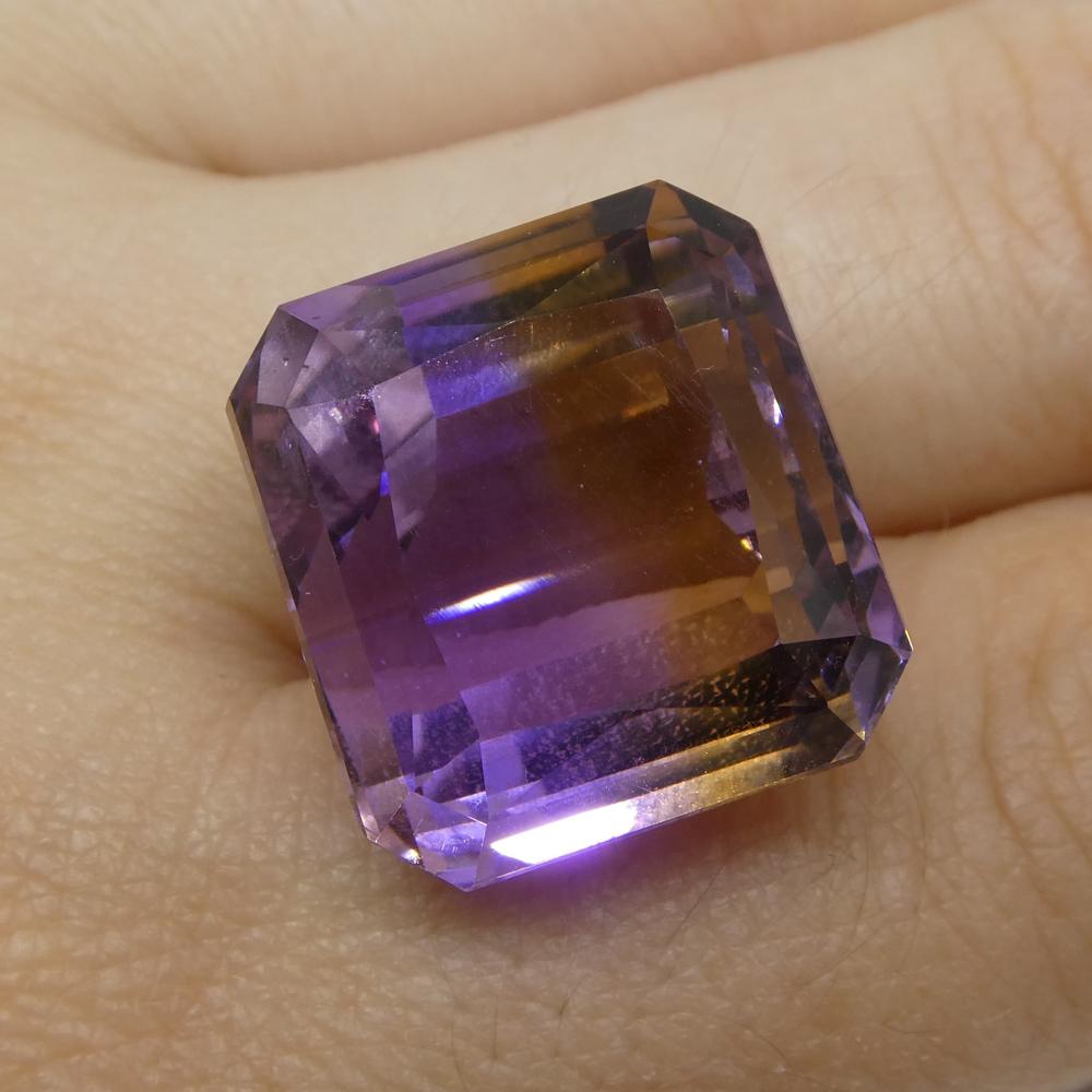 31.87 ct Square Ametrine from Bolivia, rare yellow and purple bicolor quartz gem by SkyJems Canadian gemstone experts