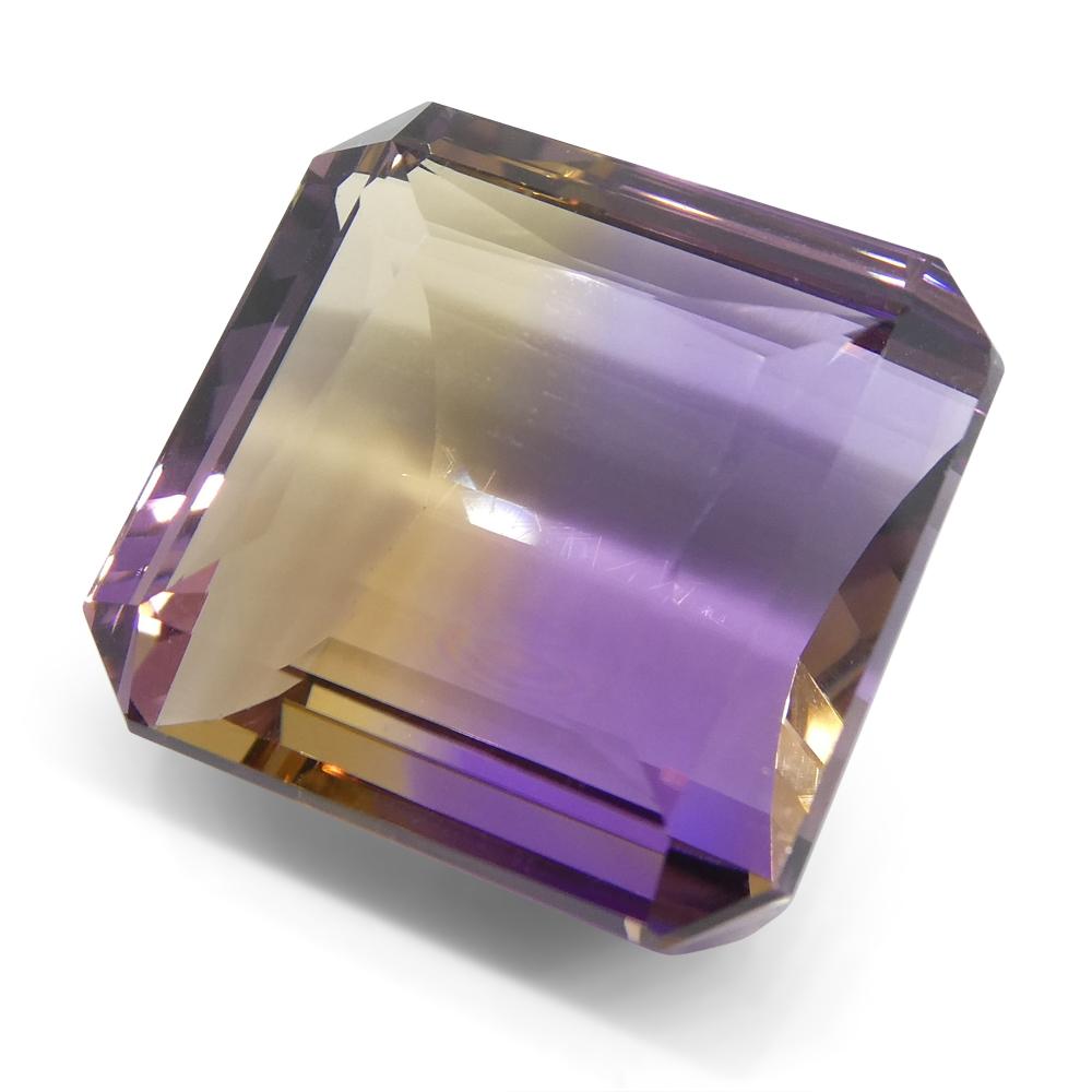 Large 35.21 ct square ametrine gemstone, rare Bolivian bicolor quartz with yellow and purple hues from SkyJems
