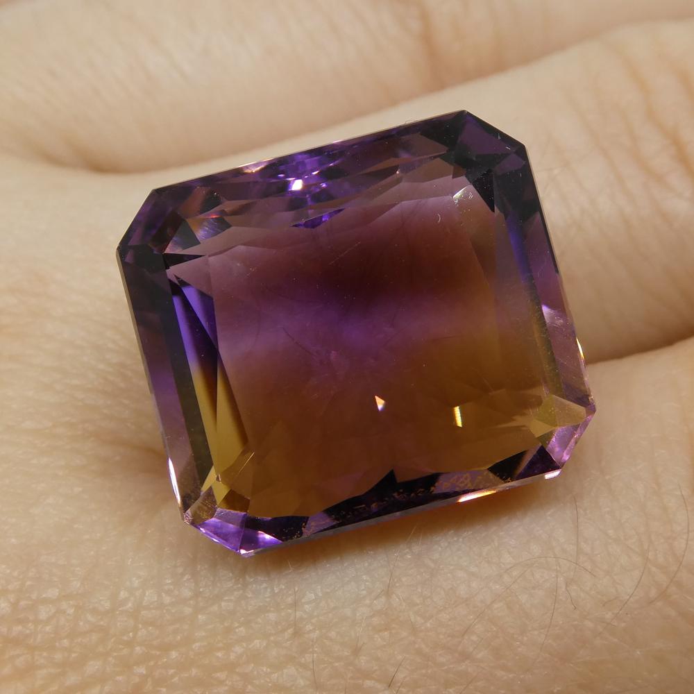 26.35 ct Square Ametrine from Bolivia, rare yellow and purple bicolor quartz gem by SkyJems Canadian gemstone experts