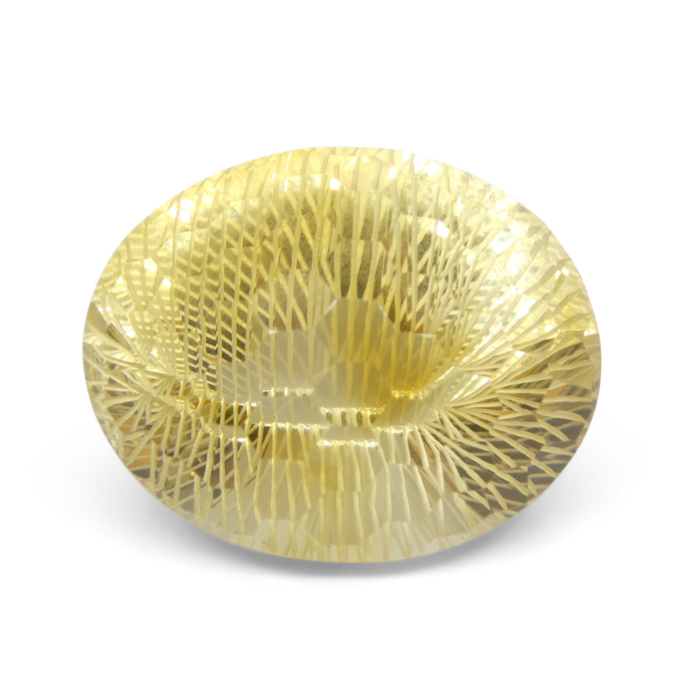 65.29 carat Brazilian yellow citrine oval gemstone with honeycomb starburst cut, brilliant clarity from SkyJems Canadian gem