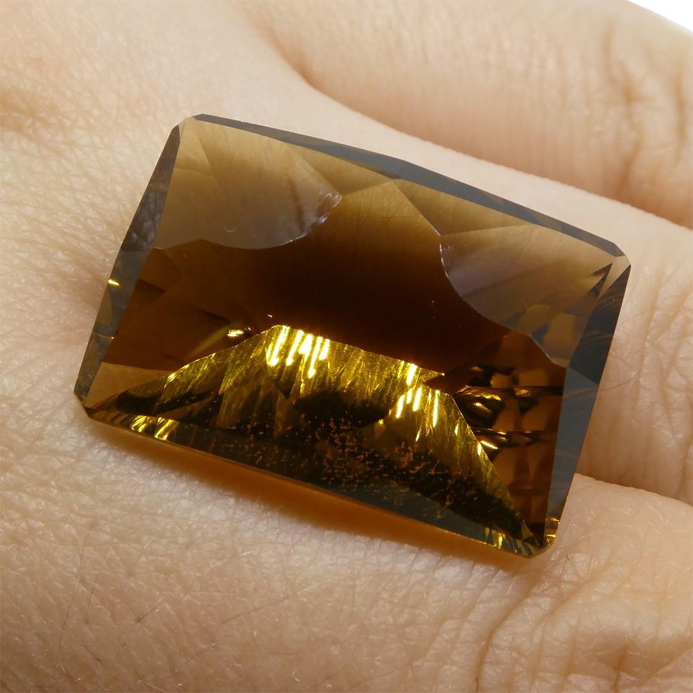 SkyJems 25.83ct Brazilian Citrine, Emerald Cut Fantasy Gem in Vibrant Orange-Yellow, Collector's Rare Quartz Stone