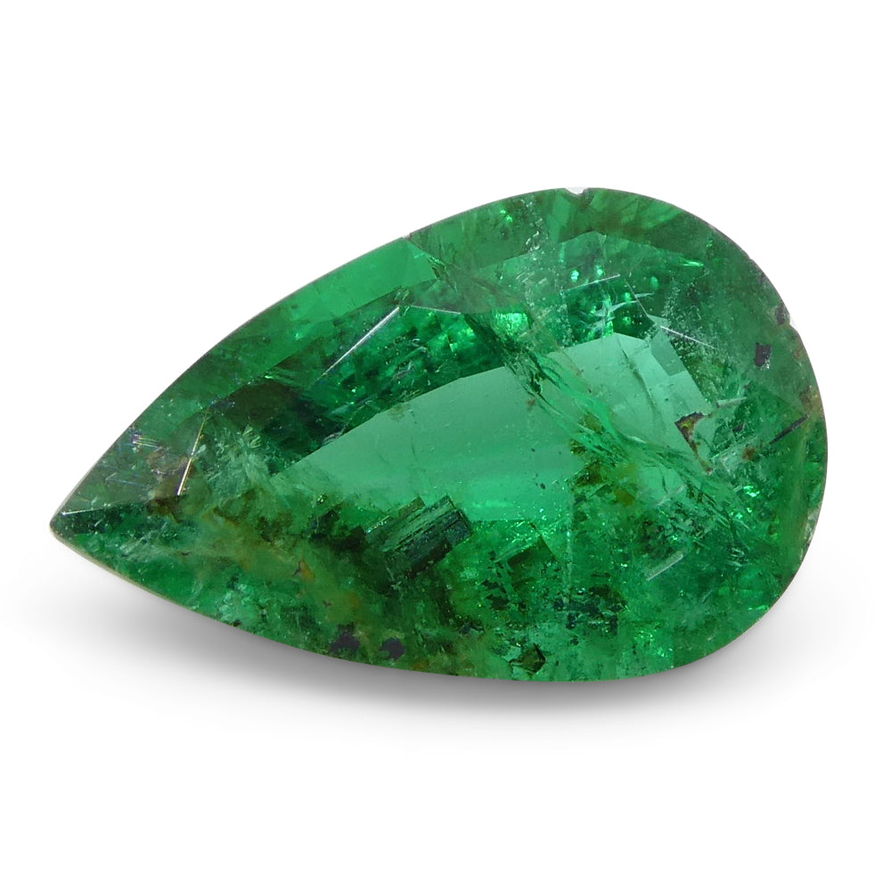 1.49ct Pear Green Zambian Emerald from SkyJems, premium Step Cut gemstone with vibrant forest-green color