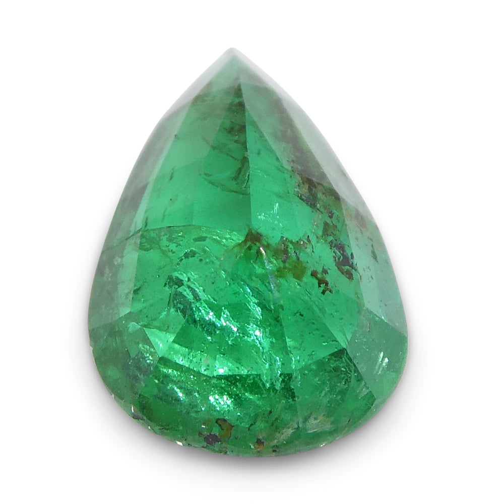 1.49ct Pear Green Emerald from Zambia, precision-cut Step style, rich forest hue, SkyJems premium gemstone collection