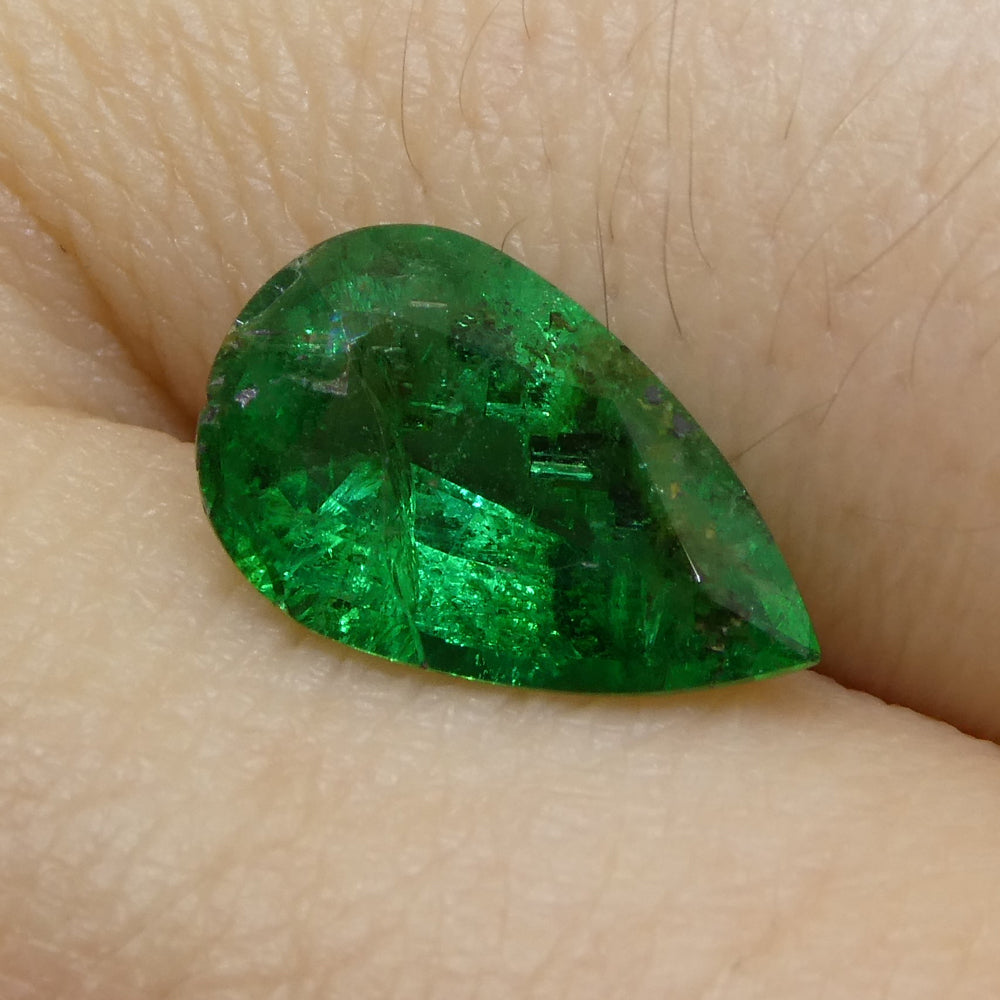 1.49ct Pear Green Emerald from Zambia, premium Zambian gemstone by SkyJems, classic step-cut green beryl