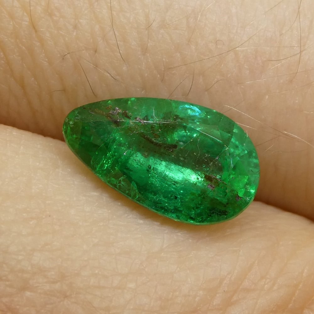 1.8ct Pear Green Zambian Emerald from SkyJems, premium step-cut beryl gemstone with vibrant slightly bluish green color