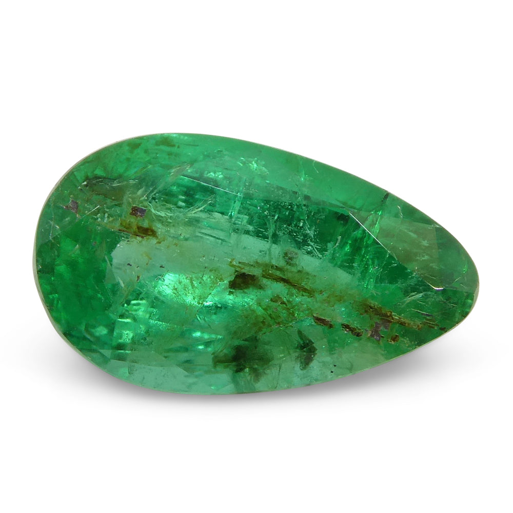 1.8ct Pear Green Zambian Emerald from SkyJems - premium step-cut green beryl gemstone with bluish undertones
