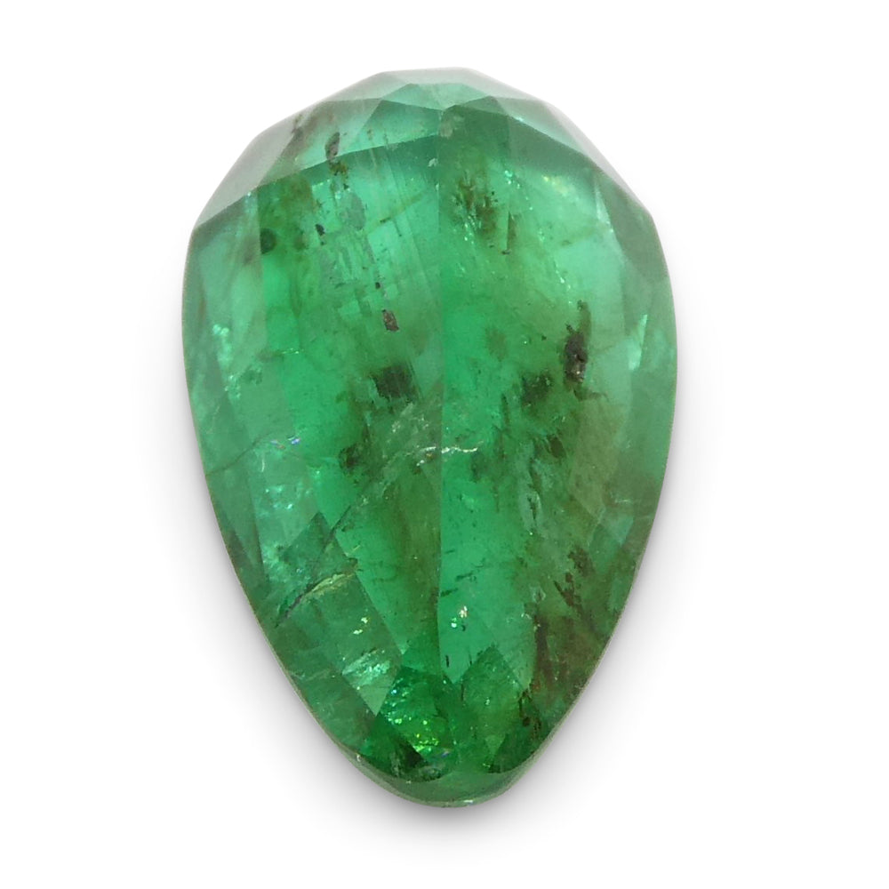 1.8ct Pear-Cut Green Zambian Emerald from SkyJems, premium single gemstone with vibrant slightly bluish green color