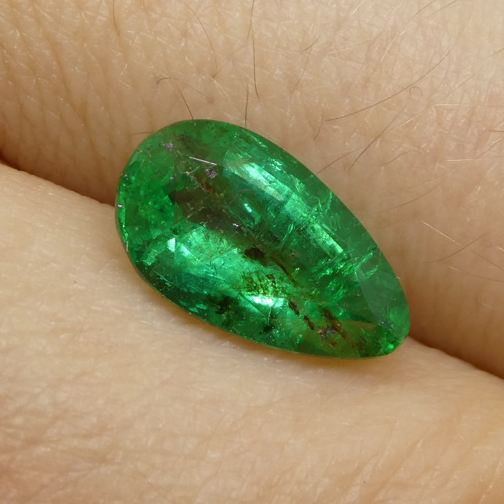 1.8ct Pear-Cut Zambian Green Emerald, vibrant bluish-green gemstone from SkyJems' premium single-stone collection