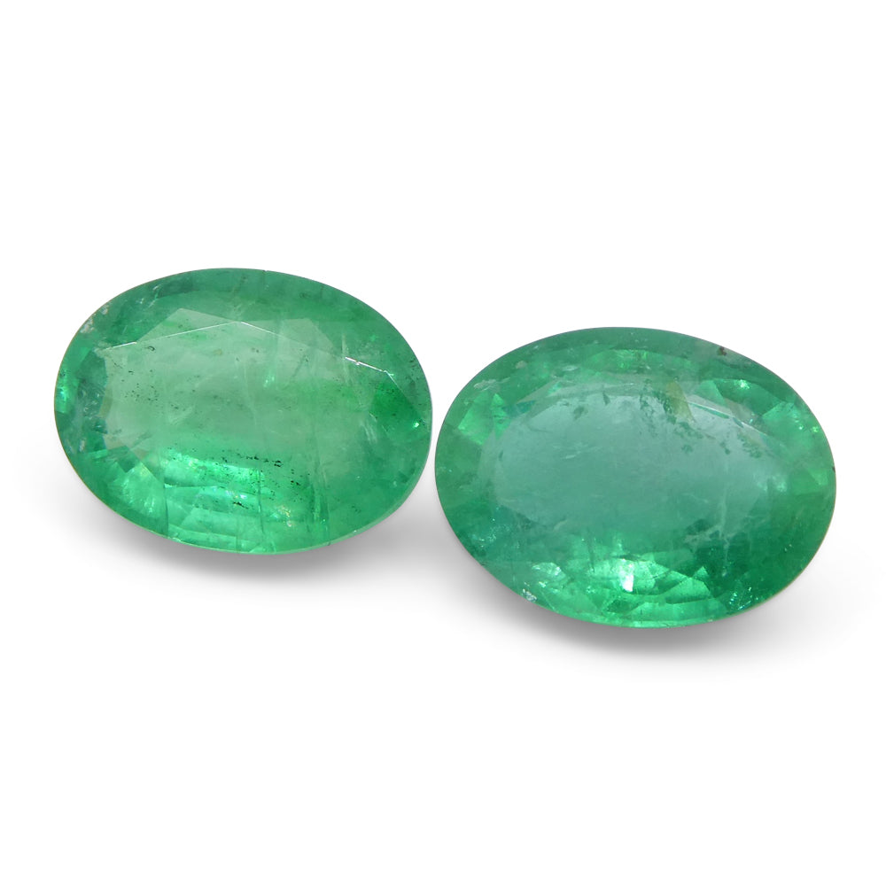 SkyJems 3.26ct Oval Green Emerald Pair from Zambia, bluish green beryl gemstone with moderate clarity