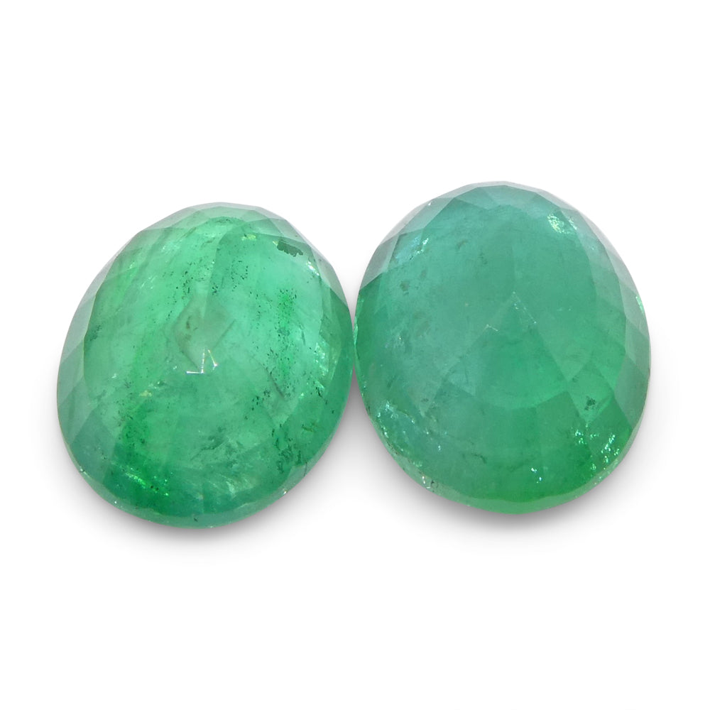 SkyJems 3.26ct Oval Green Emerald Pair from Zambia, bluish green beryl gemstone with moderate clarity