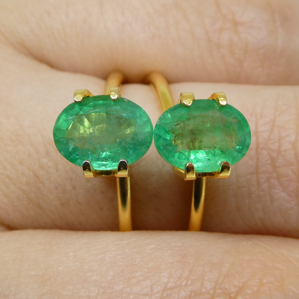 SkyJems 3.26ct Oval Green Emerald Pair from Zambia, bluish green beryl gemstone with moderate clarity