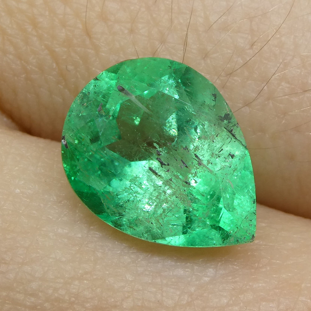 SkyJems 2.94ct Colombian Pear Emerald: Bluish Green Beryl Gemstone in Modified Brilliant Cut