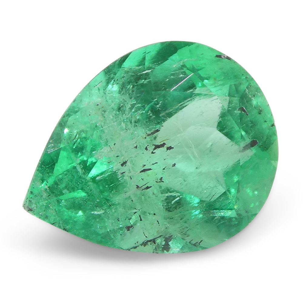 SkyJems 2.94ct Colombian Pear Emerald, bluish green beryl gemstone in modified brilliant cut, premium quality