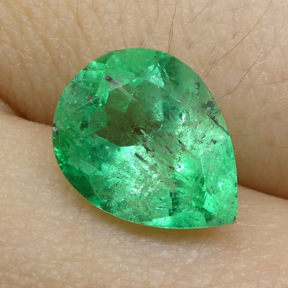 SkyJems 2.94ct Colombian Pear Emerald, bluish green beryl, medium-light color, premium gemstone