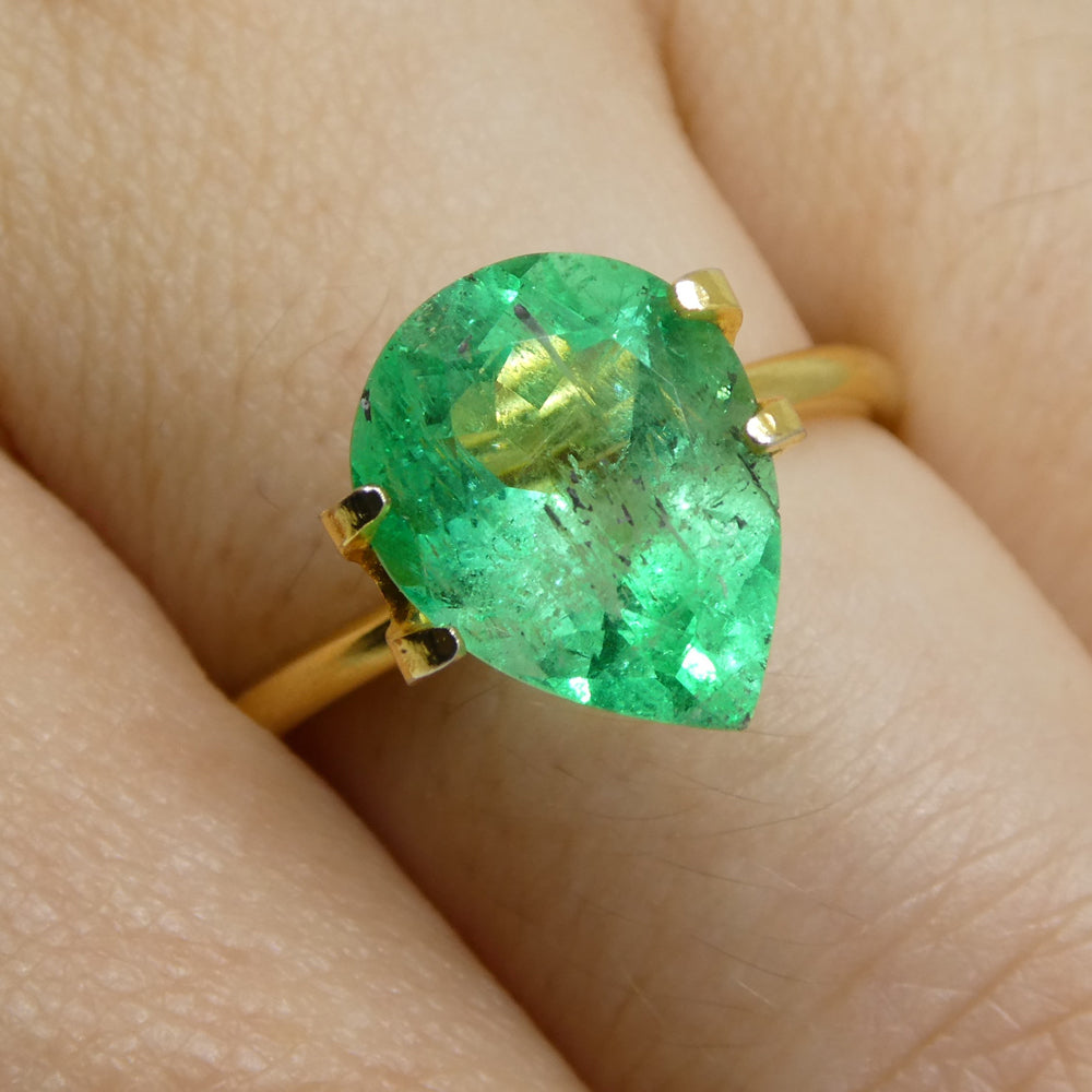 SkyJems 2.94ct Colombian Pear Emerald: Bluish Green Beryl Gemstone in Modified Brilliant Cut