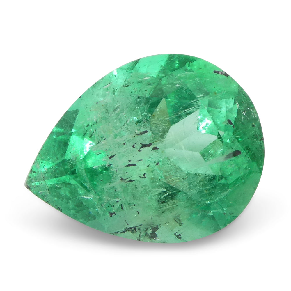 SkyJems 2.94ct Colombian Pear Emerald, bluish green beryl, medium-light color, modified brilliant cut gemstone