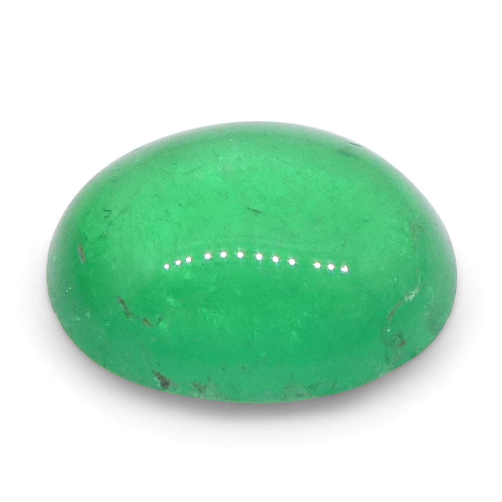 SkyJems 0.7ct Colombian Green Emerald Oval Cabochon, rare medium-green beryl gemstone from South American source