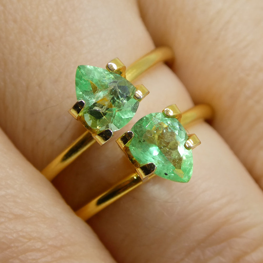 SkyJems 1ct Colombian Pear Emerald Pair: Vivid Green Beryl Gemstones from South American Mines