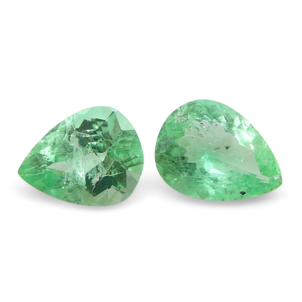 SkyJems Colombian Emerald Pair: 1ct Pear-Cut Green Gemstones from South American Beryl Mines