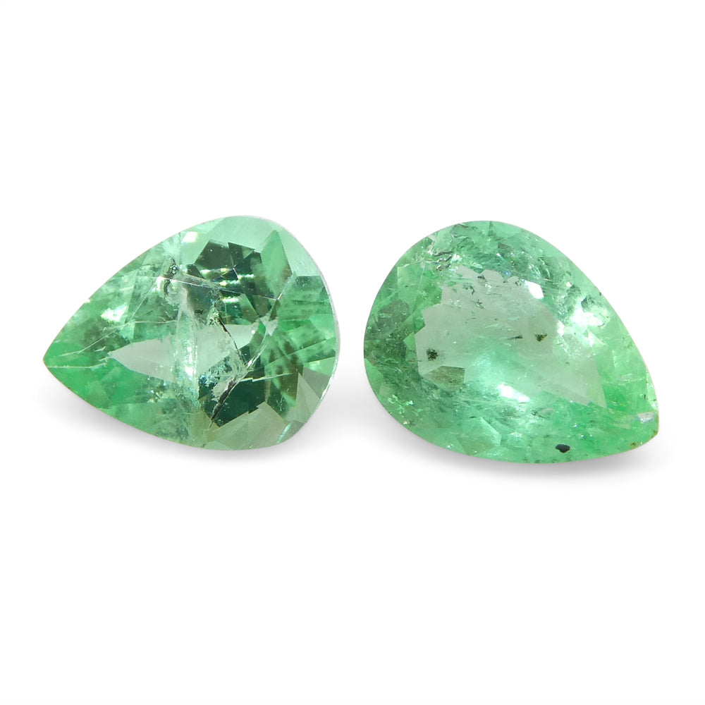 SkyJems Colombian 1ct Pear Green Emerald Pair, premium light-medium green beryl gemstones from South American source