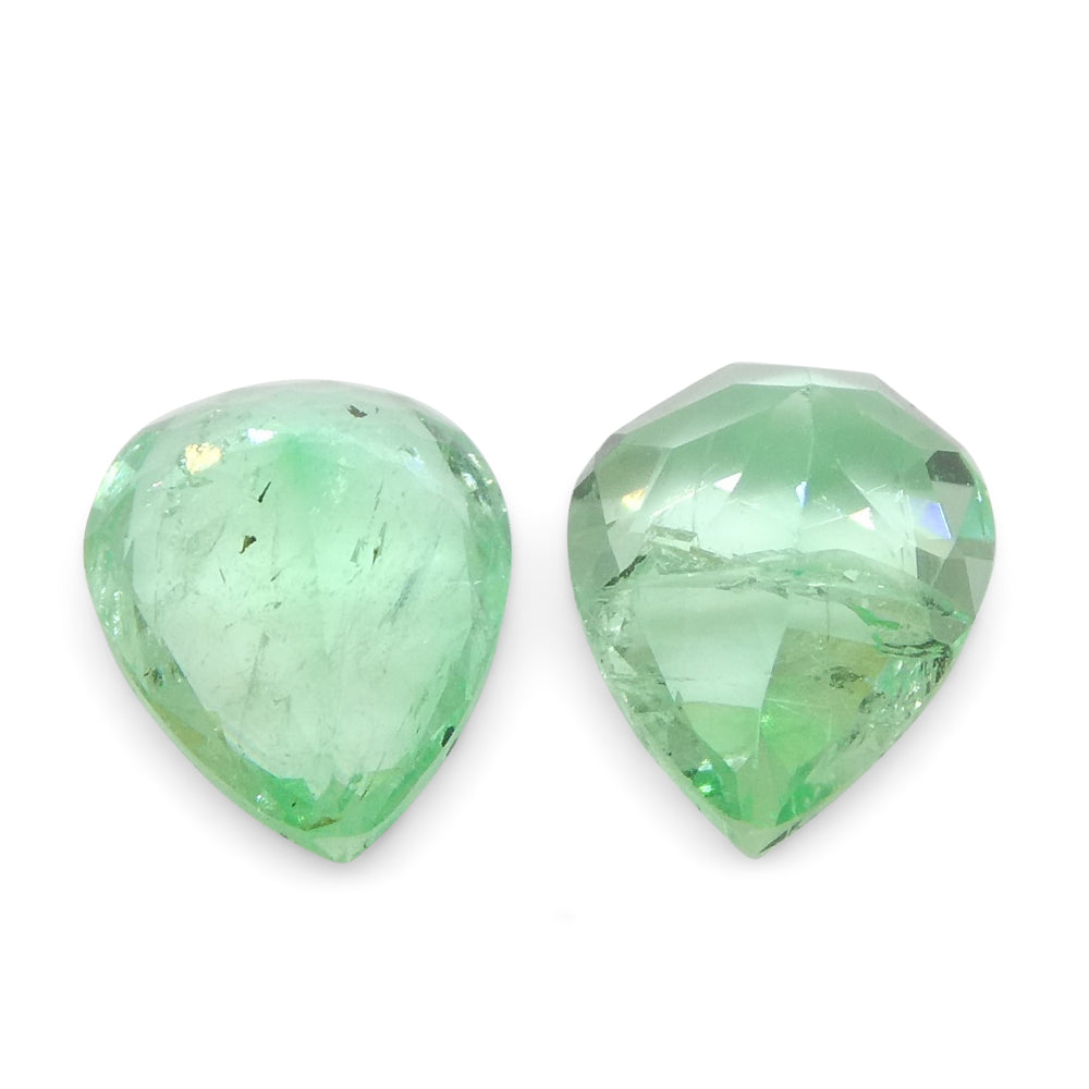 SkyJems 1ct Colombian Emerald Pair: Vivid Green Pear-Cut Gems from South American Beryl Mines