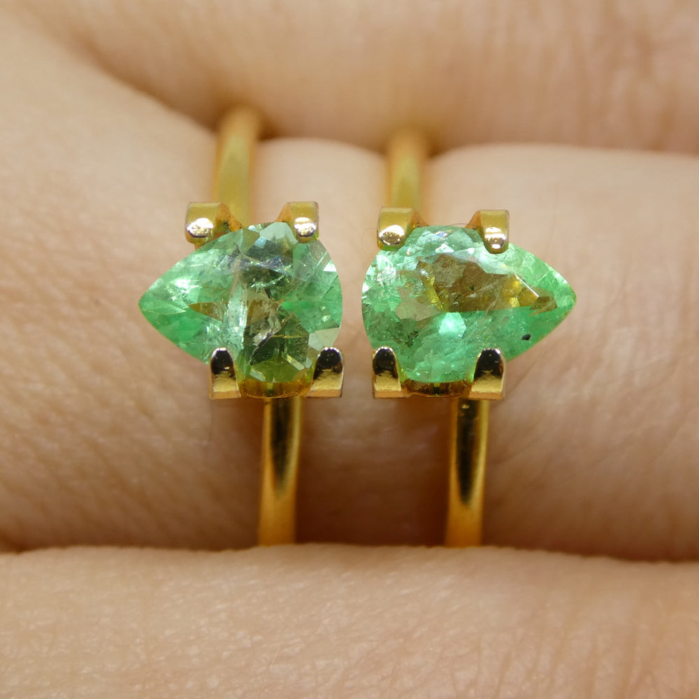 SkyJems 1ct Colombian Pear Emerald Pair: Vivid Green Beryl Gemstones from South American Mines