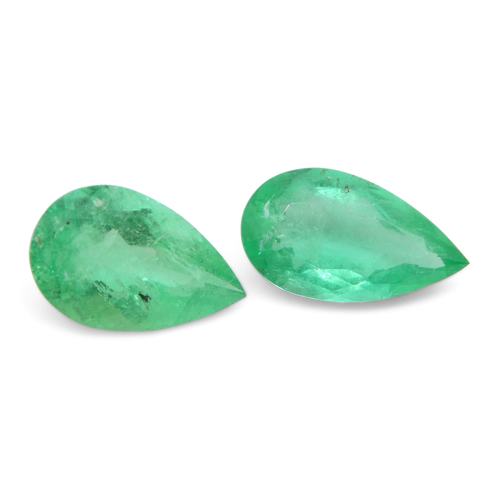 1.8ct Colombian Emerald Pair, Pear-Cut Green Gemstones from SkyJems Rare Gem Collection