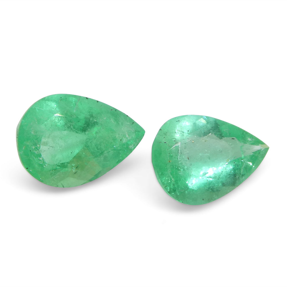 SkyJems Colombian Emerald Pair: 1.67ct Pear-Cut Green Gemstones with Slightly Bluish Hue from South American Origin