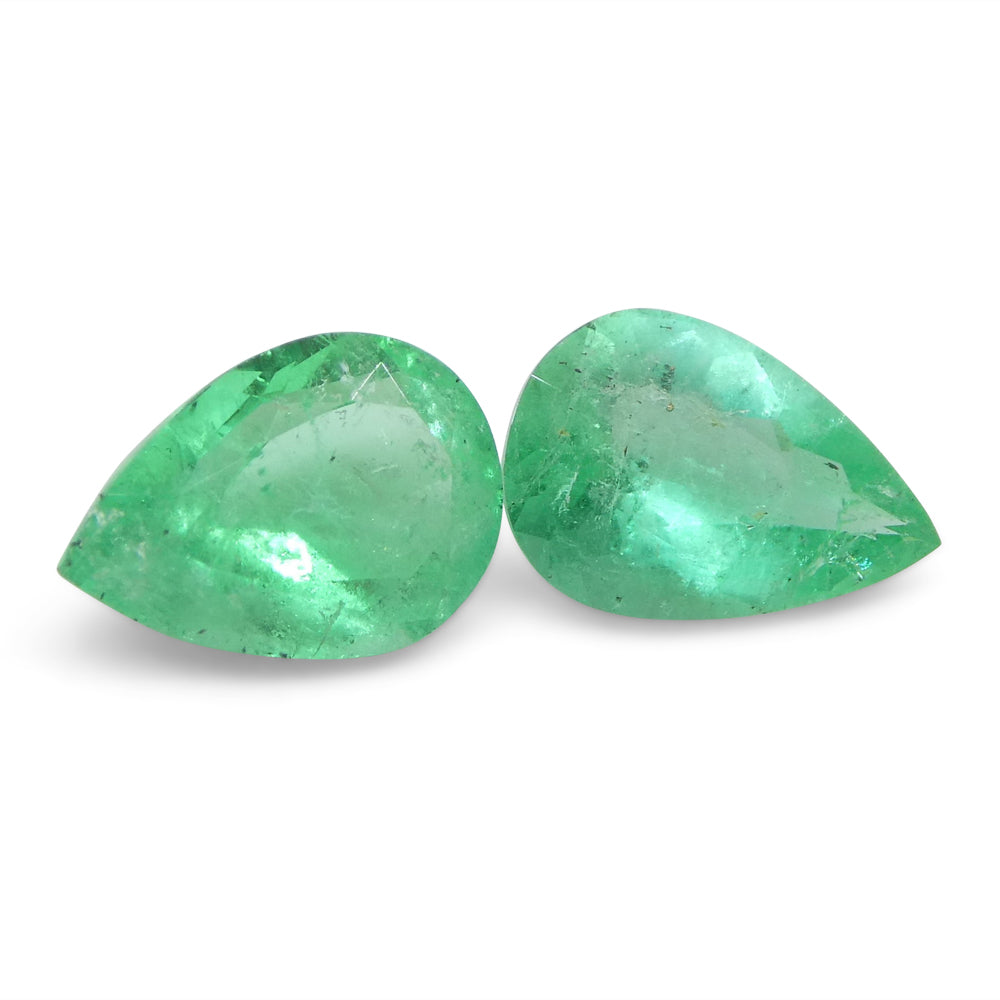 SkyJems Colombian Emerald Pair: 1.67ct Pear-Cut Green Gemstones with Slight Blue Undertone, Fine Jewelry Grade