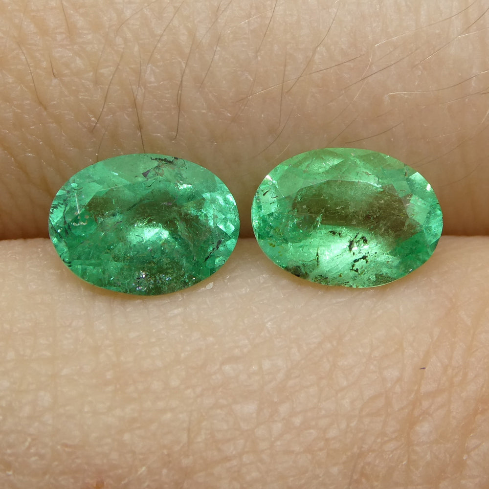 SkyJems 1.54ct Colombian Oval Green Emerald Pair, Beryl Gemstone with Moderate Clarity and Vibrant Color