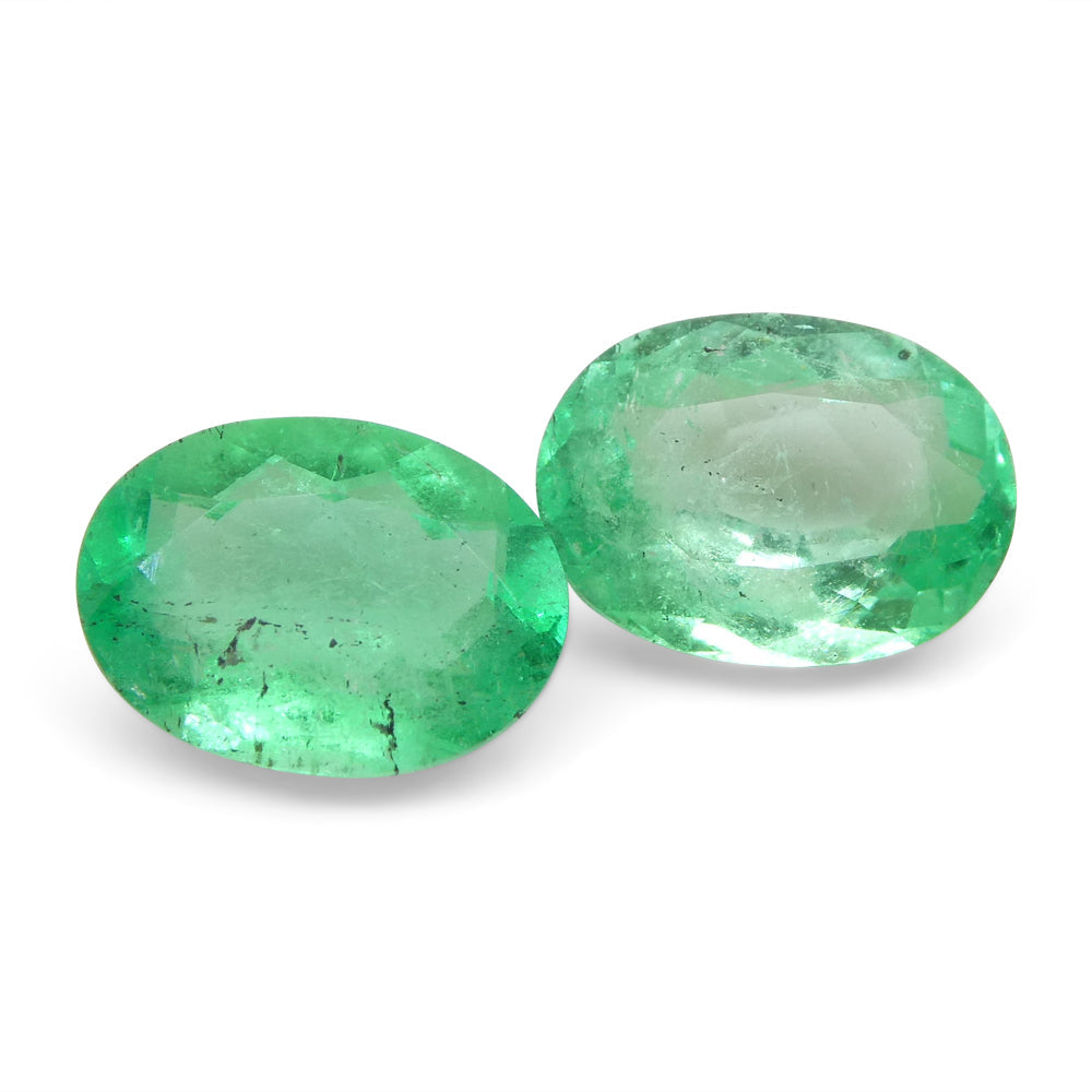2.28ct Colombian Green Emerald Pair, Oval Cut Gemstones from SkyJems Rare Gem Collection