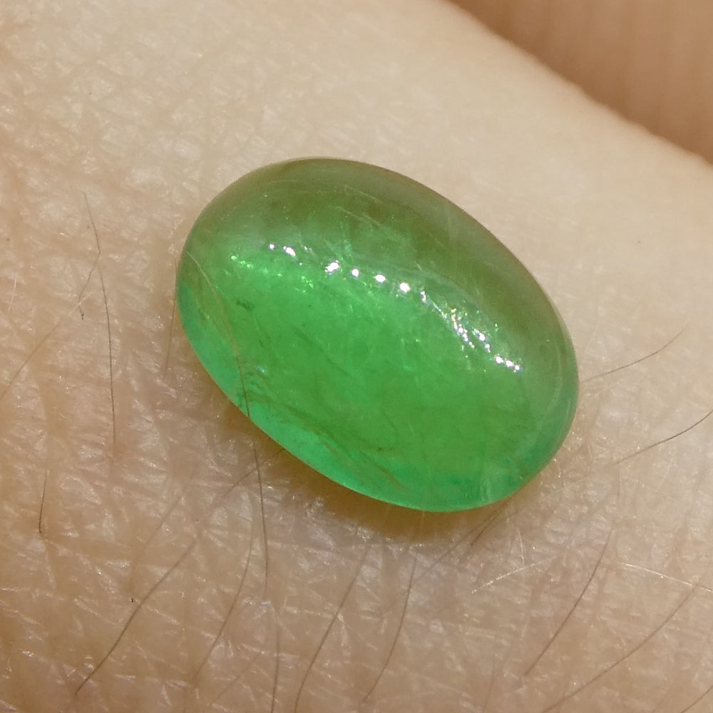 0.52ct Green Colombian Emerald Oval Cabochon Gemstone by SkyJems, Fine Colored Gem Specialists Since 1967