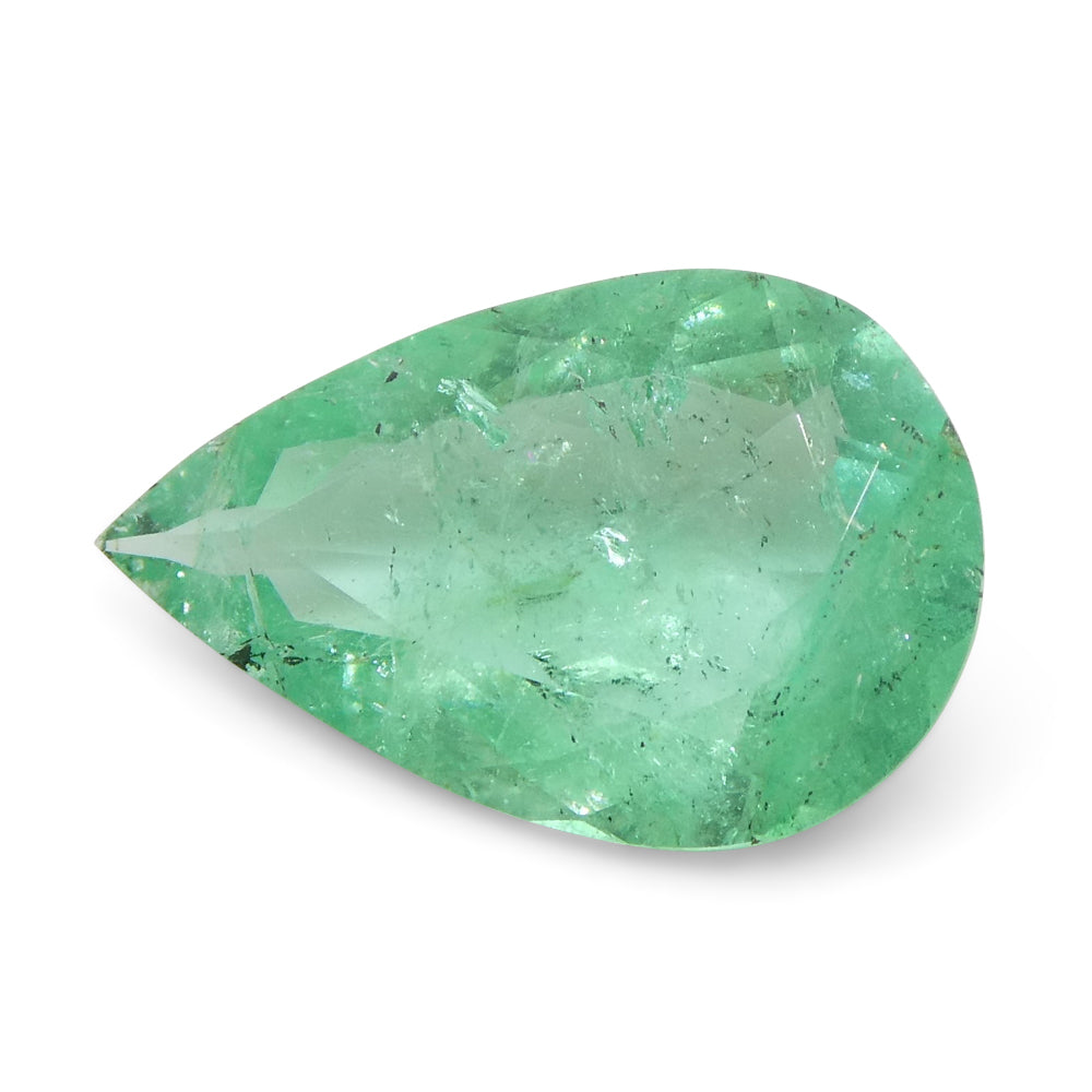1.3ct Colombian Pear Green Emerald, Bluish Green Beryl Gemstone from SkyJems Fine Gem Collection
