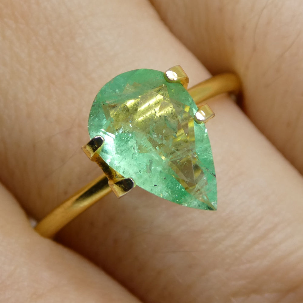 1.3ct Colombian Pear Green Emerald, Bluish Green Beryl Gemstone from SkyJems Fine Gem Collection