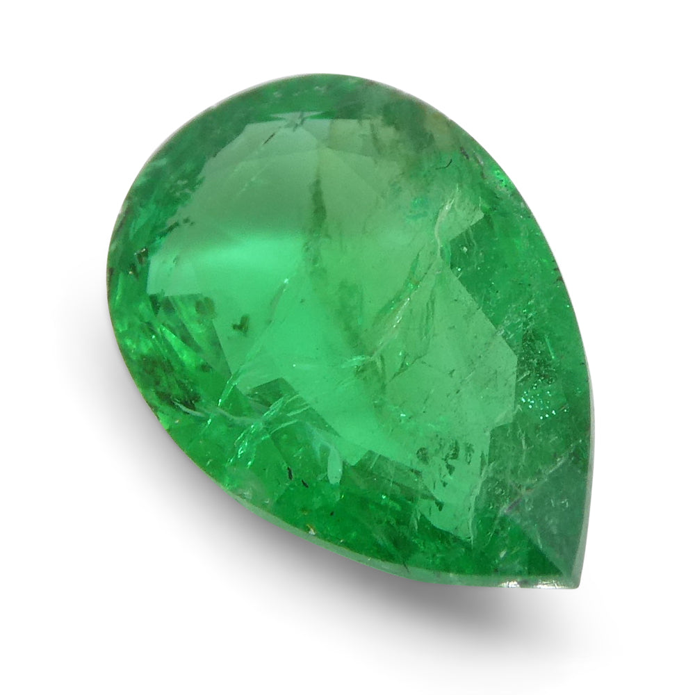 1.02ct Pear-Cut Green Zambian Emerald from SkyJems, premium medium-dark beryl gemstone with exceptional clarity