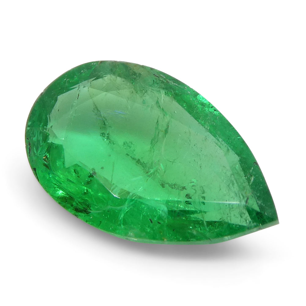 1.02ct Pear-Cut Green Zambian Emerald from SkyJems, premium medium-dark beryl gemstone with classic step faceting
