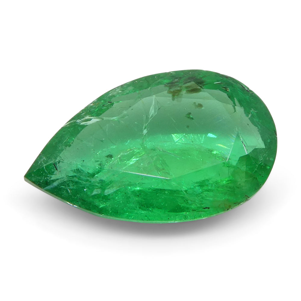 1.02ct Pear-Cut Green Zambian Emerald from SkyJems, premium medium-dark beryl gemstone with exceptional clarity
