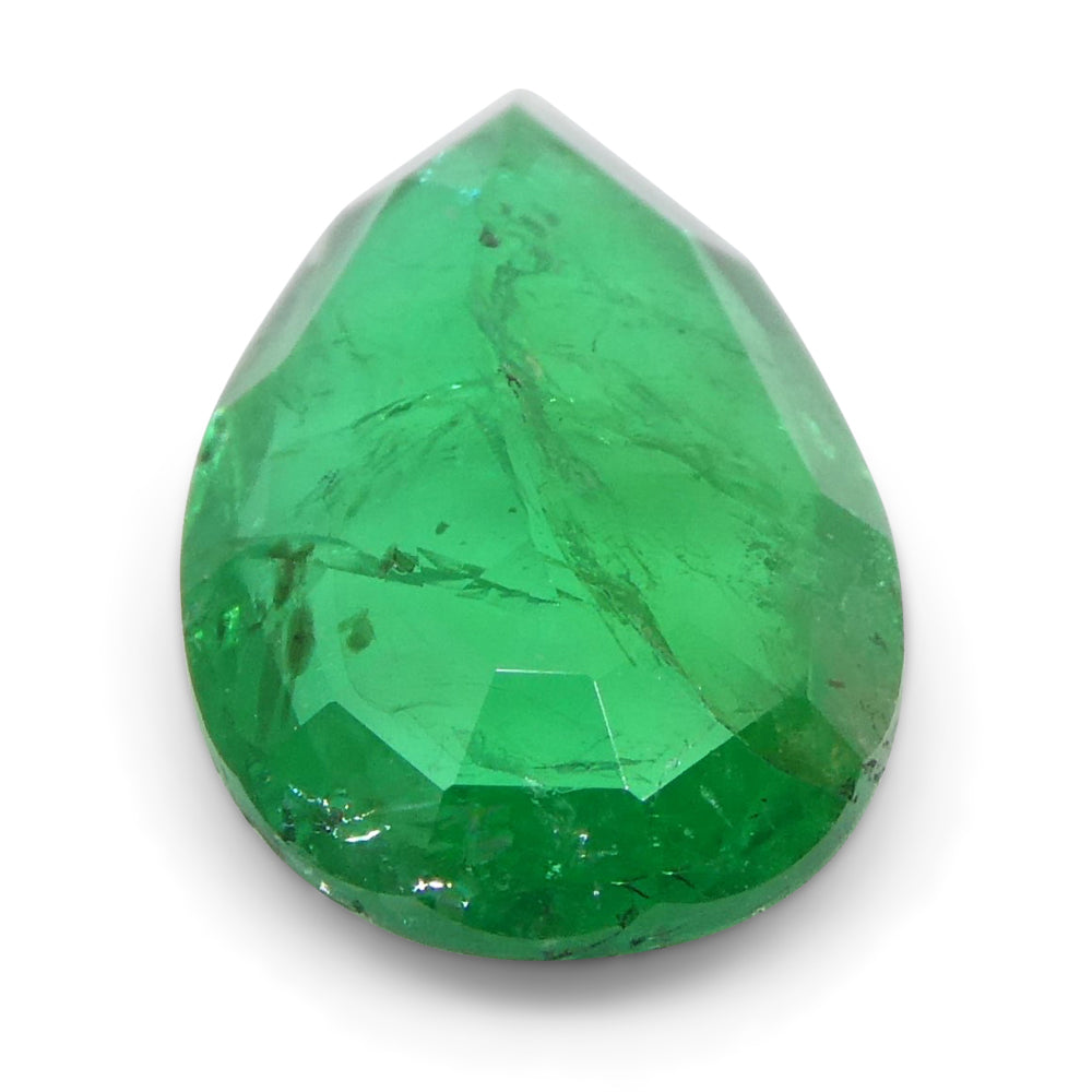 1.02ct Pear-Cut Green Zambian Emerald from SkyJems, premium medium-dark beryl gemstone with classic step faceting