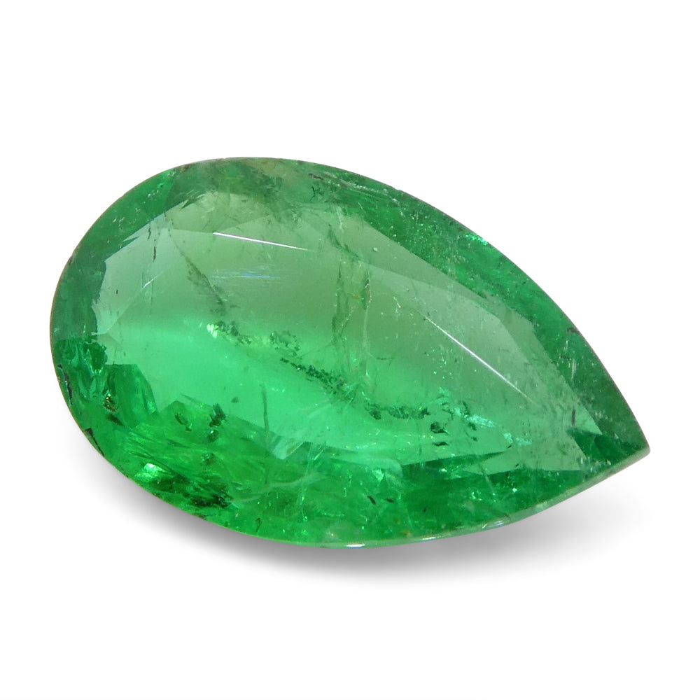1.02ct Zambian Green Emerald Pear Shape, premium Step Cut gemstone from SkyJems Canadian gem specialists