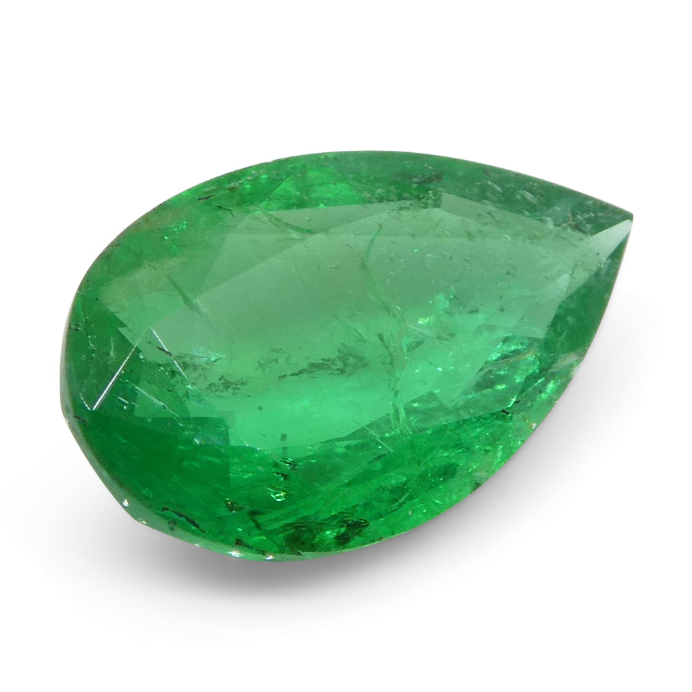 1.02ct Pear-Cut Green Zambian Emerald from SkyJems, premium medium-dark beryl gemstone with classic step faceting