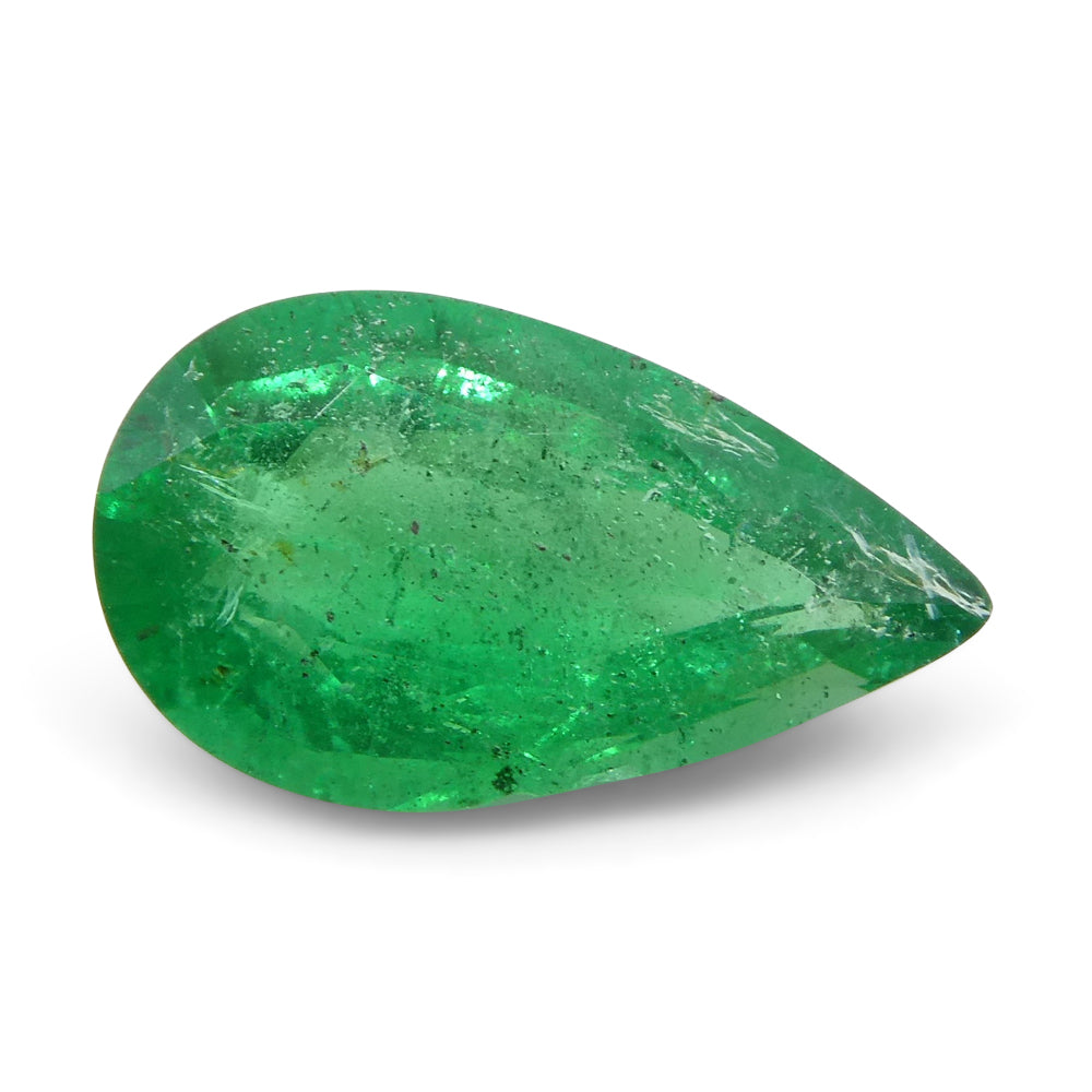 1.2ct Pear-Cut Zambian Green Emerald, vibrant bluish-green gemstone from SkyJems' premium single-stone collection