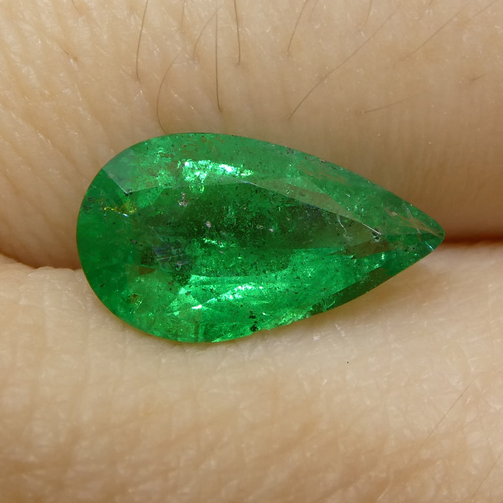 1.2ct Pear-Cut Zambian Green Emerald, vibrant bluish-green gemstone from SkyJems' premium single-stone collection