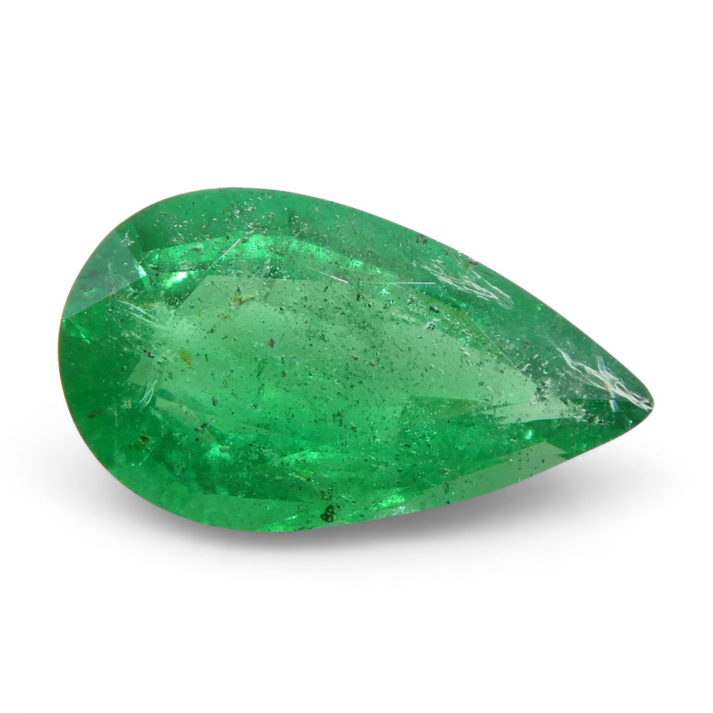 1.2ct Pear-Cut Zambian Green Emerald, vibrant bluish-green gemstone from SkyJems' premium single-stone collection