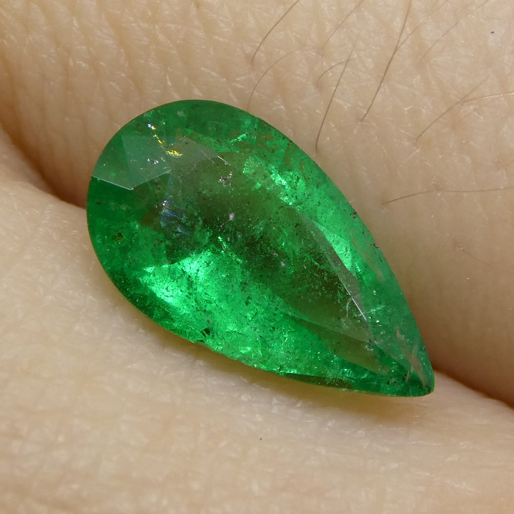 1.2ct Pear-Cut Zambian Green Emerald, vibrant bluish-green gemstone from SkyJems' premium single-stone collection