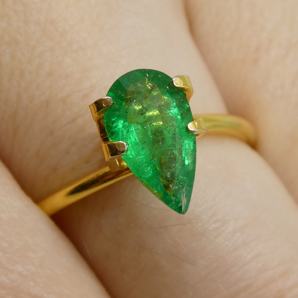 1.2ct Pear-Cut Zambian Green Emerald, vibrant bluish-green gemstone from SkyJems' premium single-stone collection
