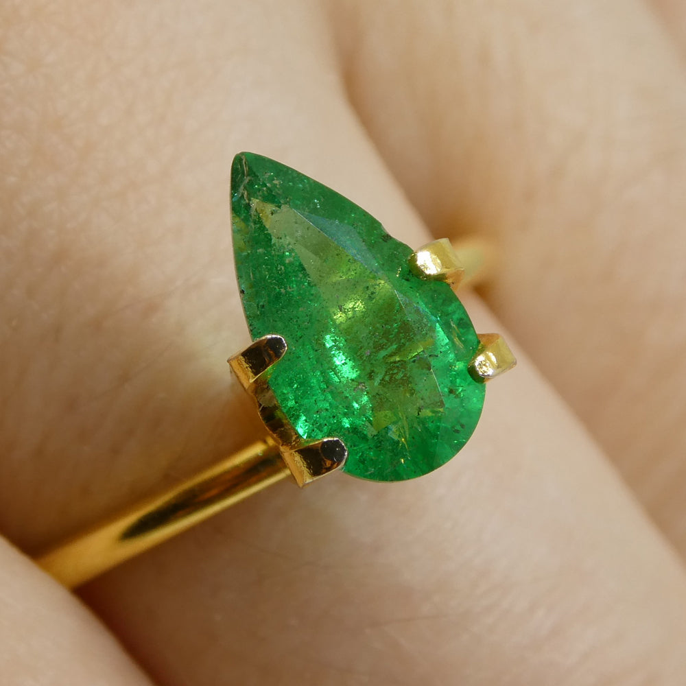1.2ct Pear-Cut Zambian Green Emerald, vibrant bluish-green gemstone from SkyJems' premium single-stone collection