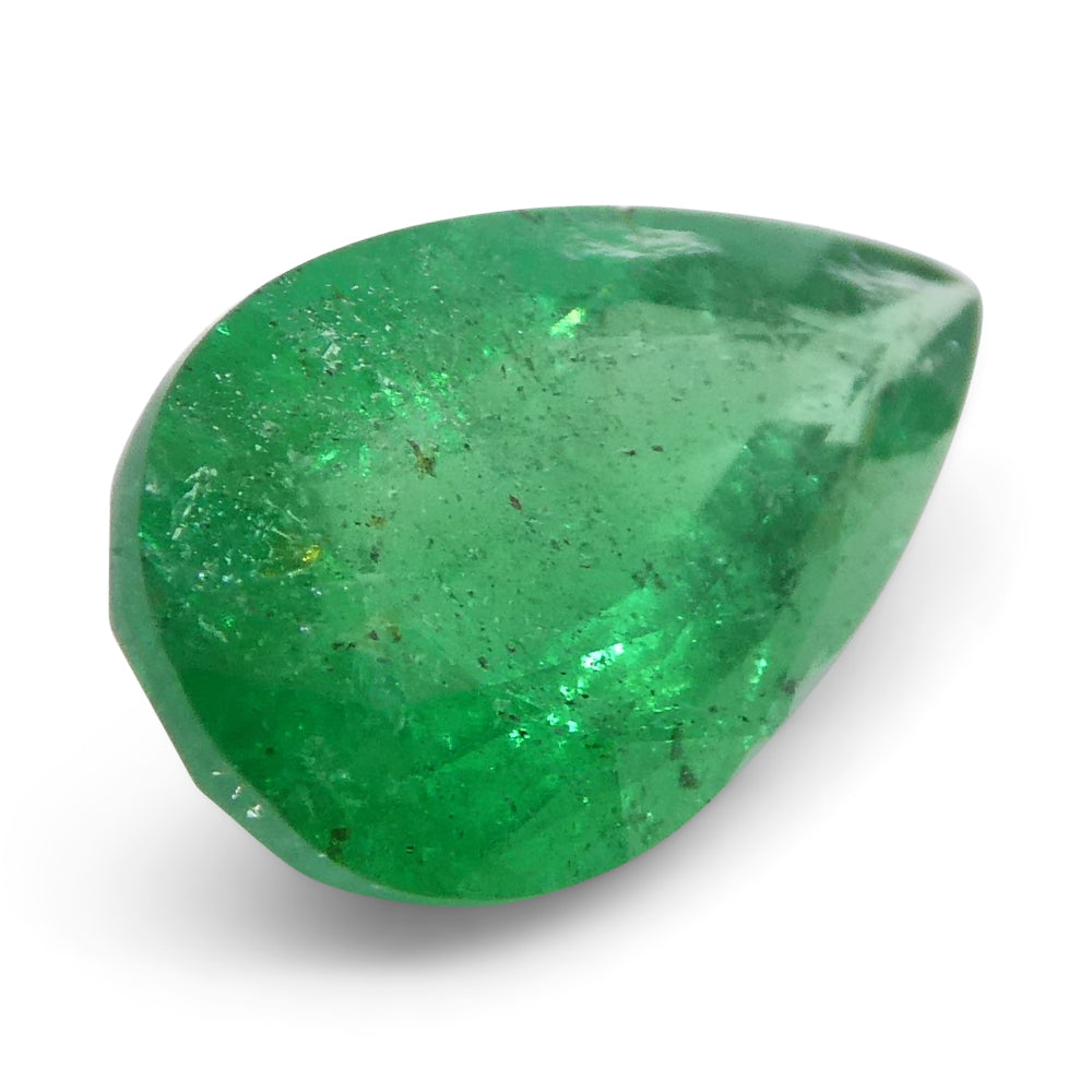 1.2ct Pear-Cut Zambian Green Emerald, vibrant bluish-green gemstone from SkyJems' premium single-stone collection