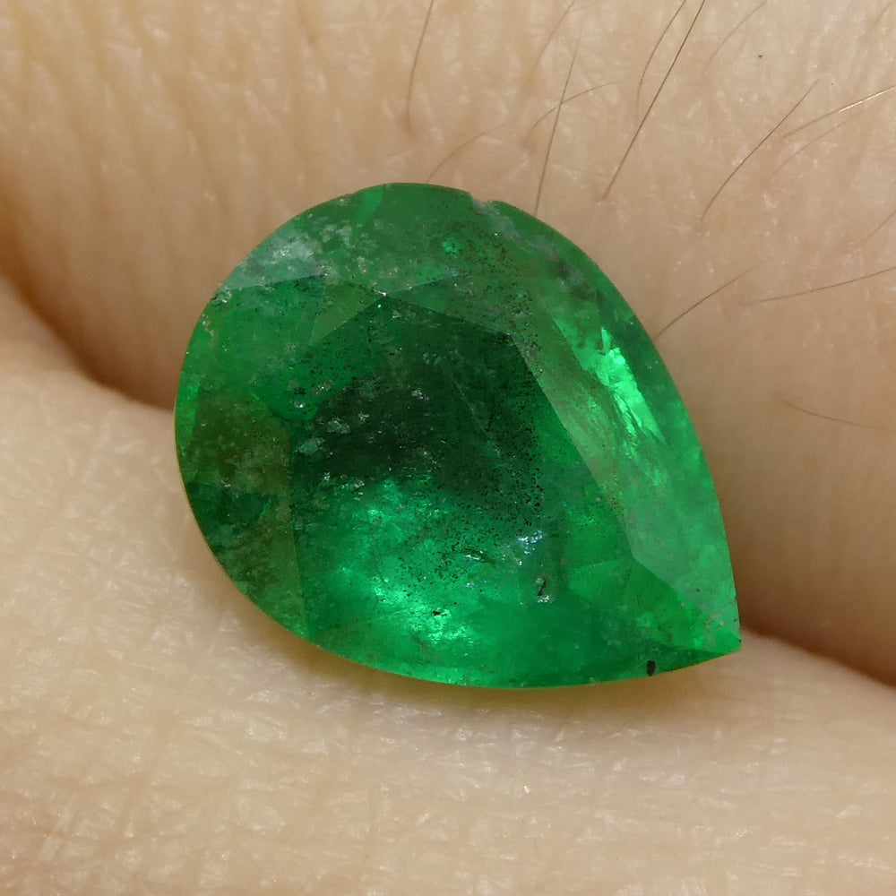 1.43ct Pear-Cut Zambian Green Emerald, Bluish-Green Beryl Gemstone from SkyJems Canadian Gem Experts