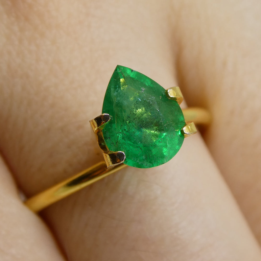 1.43ct Zambian Green Emerald Pear Shape, premium Step Cut gemstone from SkyJems Canadian gem specialists