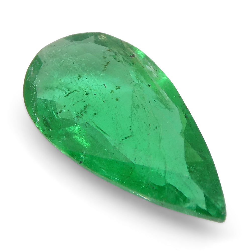 0.86ct Pear Green Emerald from Zambia, very slightly bluish, SkyJems premium Zambian gemstone collection